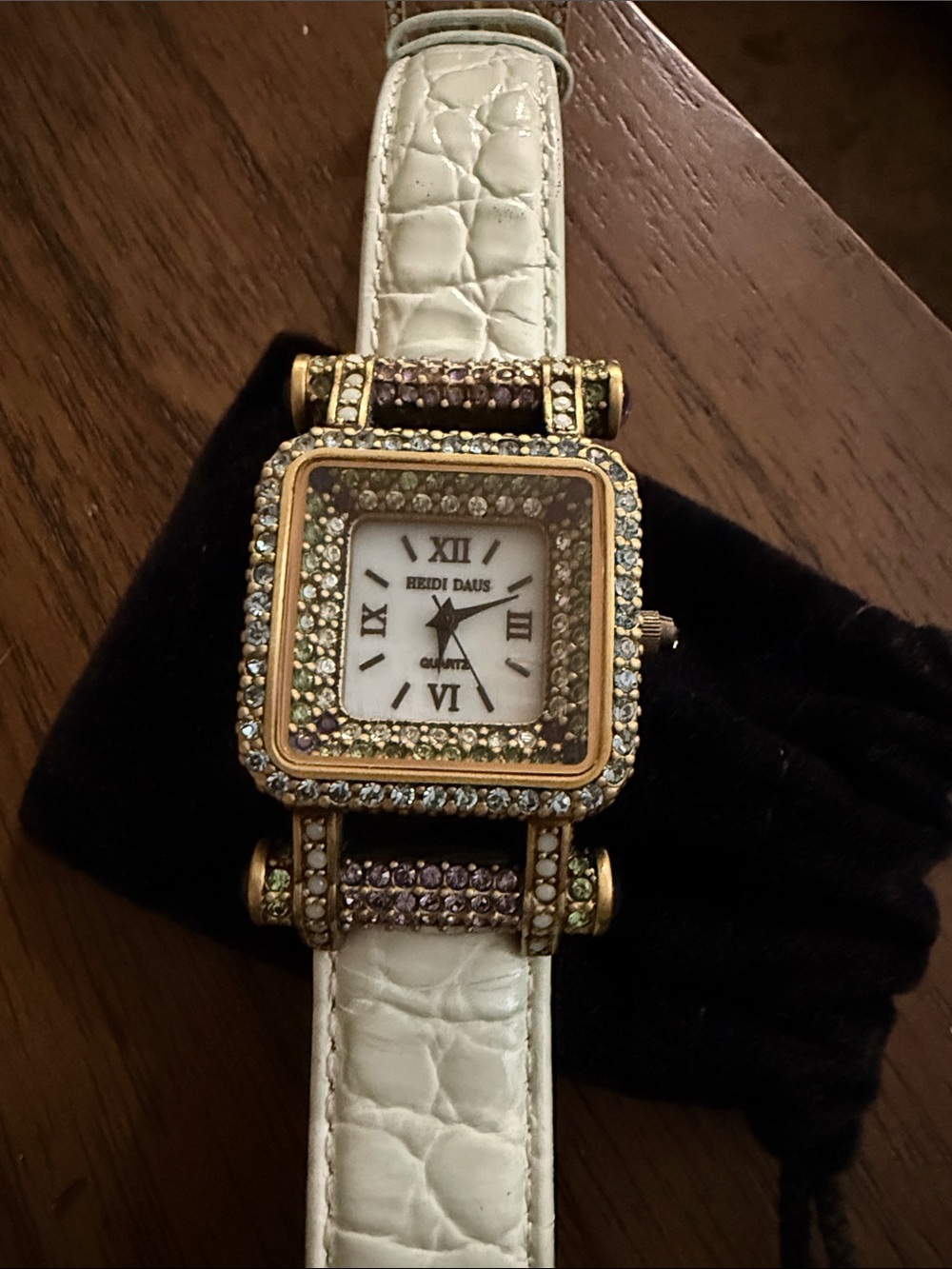 Heidi Daus Crystal Accent Genuine Leather Watch Mint Green Strap